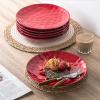 imagevicrays Ceramic Dinner Plates Set 105 Inch Set of 6 Round Microwave Oven Dishwasher Safe Porcelain Fluted Suitable for Steak Pasta Pizza Home Party Restaurant YellowScarlet Red