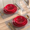 imagevicrays Ceramic Dinner Plates Set 105 Inch Set of 6 Round Microwave Oven Dishwasher Safe Porcelain Fluted Suitable for Steak Pasta Pizza Home Party Restaurant YellowScarlet Red