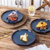 imagevicrays Ceramic Dinner Plates Set 105 Inch Set of 6 Round Microwave Oven Dishwasher Safe Porcelain Fluted Suitable for Steak Pasta Pizza Home Party Restaurant YellowStarry Blue