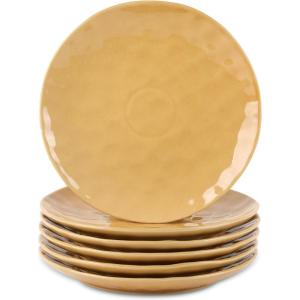 imagevicrays Ceramic Dinner Plates Set 105 Inch Set of 6 Round Microwave Oven Dishwasher Safe Porcelain Fluted Suitable for Steak Pasta Pizza Home Party Restaurant YellowYellow