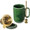 imagevicrays Ceramic Tea Mug Infuser  Large Cup 16 oz Hot Loose Steeping Handle Teacup with Leaf Infuser Spoon Lid  Tall Glazed Strainer Coffee Mug Microwave Safe  GreenGreen