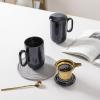 imagevicrays Ceramic Tea Mug Infuser  Large Cup 16 oz Hot Loose Steeping Handle Teacup with Leaf Infuser Spoon Lid  Tall Glazed Strainer Coffee Mug Microwave Safe  GreenBlue