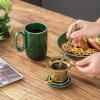 imagevicrays Ceramic Tea Mug Infuser  Large Cup 16 oz Hot Loose Steeping Handle Teacup with Leaf Infuser Spoon Lid  Tall Glazed Strainer Coffee Mug Microwave Safe  GreenGreen