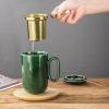 imagevicrays Ceramic Tea Mug Infuser  Large Cup 16 oz Hot Loose Steeping Handle Teacup with Leaf Infuser Spoon Lid  Tall Glazed Strainer Coffee Mug Microwave Safe  GreenGreen