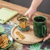 imagevicrays Ceramic Tea Mug Infuser  Large Cup 16 oz Hot Loose Steeping Handle Teacup with Leaf Infuser Spoon Lid  Tall Glazed Strainer Coffee Mug Microwave Safe  GreenGreen