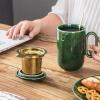 imagevicrays Ceramic Tea Mug Infuser  Large Cup 16 oz Hot Loose Steeping Handle Teacup with Leaf Infuser Spoon Lid  Tall Glazed Strainer Coffee Mug Microwave Safe  GreenGreen