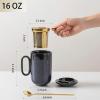 imagevicrays Ceramic Tea Mug Infuser  Large Cup 16 oz Hot Loose Steeping Handle Teacup with Leaf Infuser Spoon Lid  Tall Glazed Strainer Coffee Mug Microwave Safe  GreenBlue