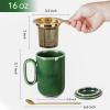 imagevicrays Ceramic Tea Mug Infuser  Large Cup 16 oz Hot Loose Steeping Handle Teacup with Leaf Infuser Spoon Lid  Tall Glazed Strainer Coffee Mug Microwave Safe  GreenGreen