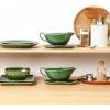 imageVicrays Gravy Boat with Saucer  Large 17oz Ceramic Sauce Boat with Tray Set of 2 for Turkey Salad Dressings Creamer Milk Broth  Thanksgiving Christmas Holiday Serving Dishes  Green