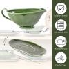 imageVicrays Gravy Boat with Saucer  Large 17oz Ceramic Sauce Boat with Tray Set of 2 for Turkey Salad Dressings Creamer Milk Broth  Thanksgiving Christmas Holiday Serving Dishes  Green