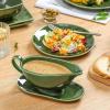 imageVicrays Gravy Boat with Saucer  Large 17oz Ceramic Sauce Boat with Tray Set of 2 for Turkey Salad Dressings Creamer Milk Broth  Thanksgiving Christmas Holiday Serving Dishes  Green
