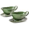 imageVicrays Gravy Boat with Saucer  Large 17oz Ceramic Sauce Boat with Tray Set of 2 for Turkey Salad Dressings Creamer Milk Broth  Thanksgiving Christmas Holiday Serving Dishes  Green
