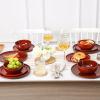 imageVicrays Ceramic 12 Pieces Dinnerware Set  Dinner Plates Salad Plates Cereal Bowls Set Service for 4  Scratch Resistant Microwave Oven Dishwasher Safe  Cherry RedCherry Red