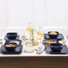 imageVicrays Ceramic 12 Pieces Dinnerware Set  Dinner Plates Salad Plates Cereal Bowls Set Service for 4  Scratch Resistant Microwave Oven Dishwasher Safe  Cherry RedSquare Blue