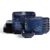 imageVicrays Ceramic 12 Pieces Dinnerware Set  Dinner Plates Salad Plates Cereal Bowls Set Service for 4  Scratch Resistant Microwave Oven Dishwasher Safe  Cherry RedSquare Blue