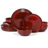 imageVicrays Ceramic 12 Pieces Dinnerware Set  Dinner Plates Salad Plates Cereal Bowls Set Service for 4  Scratch Resistant Microwave Oven Dishwasher Safe  Cherry RedCherry Red