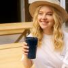 imagevicrays Ceramic Travel Coffee Mug with Lid Insulated Reusable Tall Cup Portable Easy Carrying Coffee Mug for Car Cup Holders Dishwasher Safe 12oz Reactive Glaze Blue