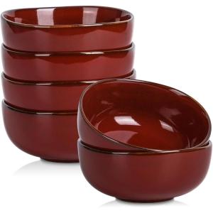 imagevicrays Ceramic Cereal Bowls Set  Porcelain 26 Ounce Soup Salad Bowls  Rice Dessert Cream Bowls Set  Chip Resistant Dishwasher Microwave Safe  Set of 6 Cherry Red