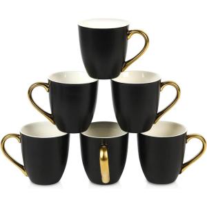 imagevicrays Coffee Mug Set 11 Ounce Set of 6 Ceramic Mug for Men Women Unique Glazed Mugs with Handle for Coffee Tea Milk Cocoa CerealBlack with GoldenBlack with Golden
