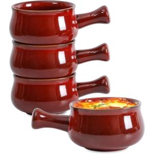 imagevicrays French Onion Soup Bowls With Handles 26 Ounce for Soup Chili Beef Stew Chip Resistant Dishwasher Microwave Safe Set of 4 Cherry RedCherry Red