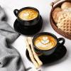 imagevicrays 65 oz Cappuccino Cups with Saucers Set of 4 Ceramic Coffee Cup for Au Lait Double shot Latte Cafe Mocha Tea BlackBright Black