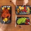 imagevicrays Ceramic Rectangle Serving Platters  14quot 12quot 10quot Porcelain Serving Trays Plates for Party BBQ Appetizers Sushi Dessert  Microwave Oven and Dishwasher Safe  Set of 3 Bright BlackBlack