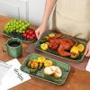 imagevicrays Ceramic Rectangle Serving Platters  14quot 12quot 10quot Porcelain Serving Trays Plates for Party BBQ Appetizers Sushi Dessert  Microwave Oven and Dishwasher Safe  Set of 3 Bright BlackGreen