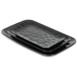 imagevicrays Ceramic Rectangle Serving Platters  14quot 12quot 10quot Porcelain Serving Trays Plates for Party BBQ Appetizers Sushi Dessert  Microwave Oven and Dishwasher Safe  Set of 3 Bright BlackBlack