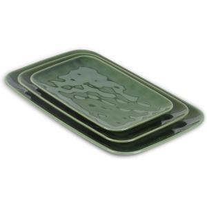 imagevicrays Ceramic Rectangle Serving Platters  14quot 12quot 10quot Porcelain Serving Trays Plates for Party BBQ Appetizers Sushi Dessert  Microwave Oven and Dishwasher Safe  Set of 3 Bright BlackGreen