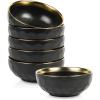 imagevicrays Ceramic Salad Bowls Set for Kitchen Serving  24 Ounce Soup Bowls Pasta Bowls Chip Resistant Dishwasher Safe NOT Microwave Safe Fluted Stoneware Set of 6 Black with GoldenBlack with Golden