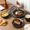 imagevicrays Ceramic Dessert Salad Plates 8 Inch Set of 6 Round Dishwasher Safe NOT Microwave Safe Scratch Resistant Suitable for Appetizer Home Restaurant Black with GoldenBlack with Golden