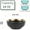 imagevicrays Ceramic Salad Bowls Set for Kitchen Serving  32 Ounce Soup Bowls Pasta Bowls Chip Resistant Dishwasher Microwave Safe Large Fluted stoneware Set of 6 BeigeBlack with Golden
