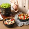 imagevicrays Ceramic Salad Bowls Set for Kitchen Serving  32 Ounce Soup Bowls Pasta Bowls Chip Resistant Dishwasher Microwave Safe Large Fluted stoneware Set of 6 BeigeBlack with Golden
