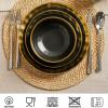 imagevicrays Ceramic Salad Bowls Set for Kitchen Serving  32 Ounce Soup Bowls Pasta Bowls Chip Resistant Dishwasher Microwave Safe Large Fluted stoneware Set of 6 BeigeBlack with Golden