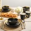 imagevicrays Ceramic Salad Bowls Set for Kitchen Serving  32 Ounce Soup Bowls Pasta Bowls Chip Resistant Dishwasher Microwave Safe Large Fluted stoneware Set of 6 BeigeBlack with Golden