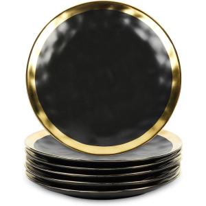 imagevicrays Ceramic Dessert Salad Plates 8 Inch Set of 6 Round Dishwasher Safe NOT Microwave Safe Scratch Resistant Suitable for Appetizer Home Restaurant Black with GoldenBlack with Golden