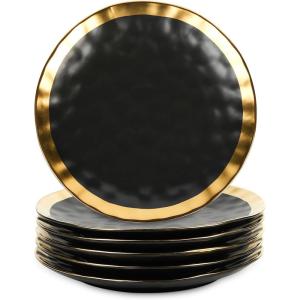 imagevicrays Ceramic Dinner Plates Set 10 Inch Set of 6 Round Dishwasher Safe NOT Microwave Safe Suitable for Steak Pasta Home Party RestaurantBlack with GoldenBlack with Golden