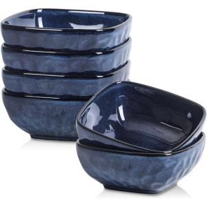 imagevicrays Ceramic Square Bowls Set  24 Ounce Soup Dessert Snack Bowls Stoneware Fluted Bowls Set for Kitchen Serving Chip Resistant Dishwasher Microwave Safe Set of 6 Starry BlueStarry Blue
