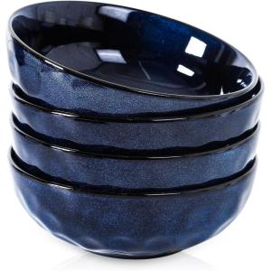 imagevicrays Ceramic Salad Bowls Set for Kitchen Serving  32 Ounce Soup Bowls Pasta Bowls Chip Resistant Dishwasher Microwave Safe Large Fluted stoneware Set of 4 BlueBlue