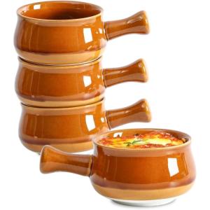 imagevicrays French Onion Soup Bowls With Handles 26 Ounce for Soup Chili Beef Stew Chip Resistant Dishwasher Microwave Safe Set of 4 BrownBrown