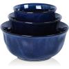 imagevicrays Ceramic Mixing Serving Bowl Set Nesting Stoneware Kitchen Decorative Large Bowls for Prepping Baking  Microwave Oven Dishwasher Safe  9757 inch Set of 3 Blue