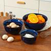 imagevicrays Ceramic Mixing Serving Bowl Set Nesting Stoneware Kitchen Decorative Large Bowls for Prepping Baking  Microwave Oven Dishwasher Safe  9757 inch Set of 3 Blue