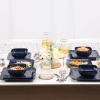 imagevicrays Ceramic Square Bowls Set  24 Ounce Soup Dessert Snack Bowls Stoneware Fluted Bowls Set for Kitchen Serving Chip Resistant Dishwasher Microwave Safe Set of 6 GreenStarry Blue