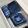imagevicrays Ceramic Square Bowls Set  24 Ounce Soup Dessert Snack Bowls Stoneware Fluted Bowls Set for Kitchen Serving Chip Resistant Dishwasher Microwave Safe Set of 6 GreenStarry Blue