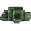 imageVicrays Ceramic 24 Pieces Square Dinnerware Set  Dinner Plates Salad Plates Cereal Bowls Set Service for 8  Scratch Resistant Microwave Oven Dishwasher Safe  GreenGreen