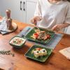 imageVicrays Ceramic 24 Pieces Square Dinnerware Set  Dinner Plates Salad Plates Cereal Bowls Set Service for 8  Scratch Resistant Microwave Oven Dishwasher Safe  GreenGreen
