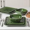 imageVicrays Ceramic 24 Pieces Square Dinnerware Set  Dinner Plates Salad Plates Cereal Bowls Set Service for 8  Scratch Resistant Microwave Oven Dishwasher Safe  GreenGreen