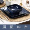 imageVicrays Ceramic 24 Pieces Square Dinnerware Set  Dinner Plates Salad Plates Cereal Bowls Set Service for 8  Scratch Resistant Microwave Oven Dishwasher Safe  GreenBlue