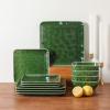 imageVicrays Ceramic 24 Pieces Square Dinnerware Set  Dinner Plates Salad Plates Cereal Bowls Set Service for 8  Scratch Resistant Microwave Oven Dishwasher Safe  GreenGreen