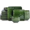 imageVicrays Ceramic 24 Pieces Square Dinnerware Set  Dinner Plates Salad Plates Cereal Bowls Set Service for 8  Scratch Resistant Microwave Oven Dishwasher Safe  GreenGreen